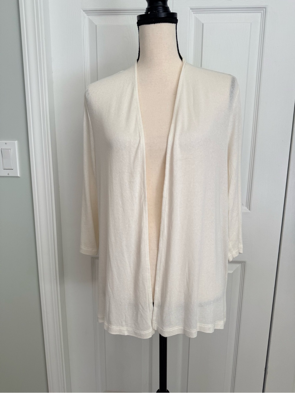 J. Jill Wearever Ivory Cream Open Front Cardigan Sweater Large Rayon Stretch